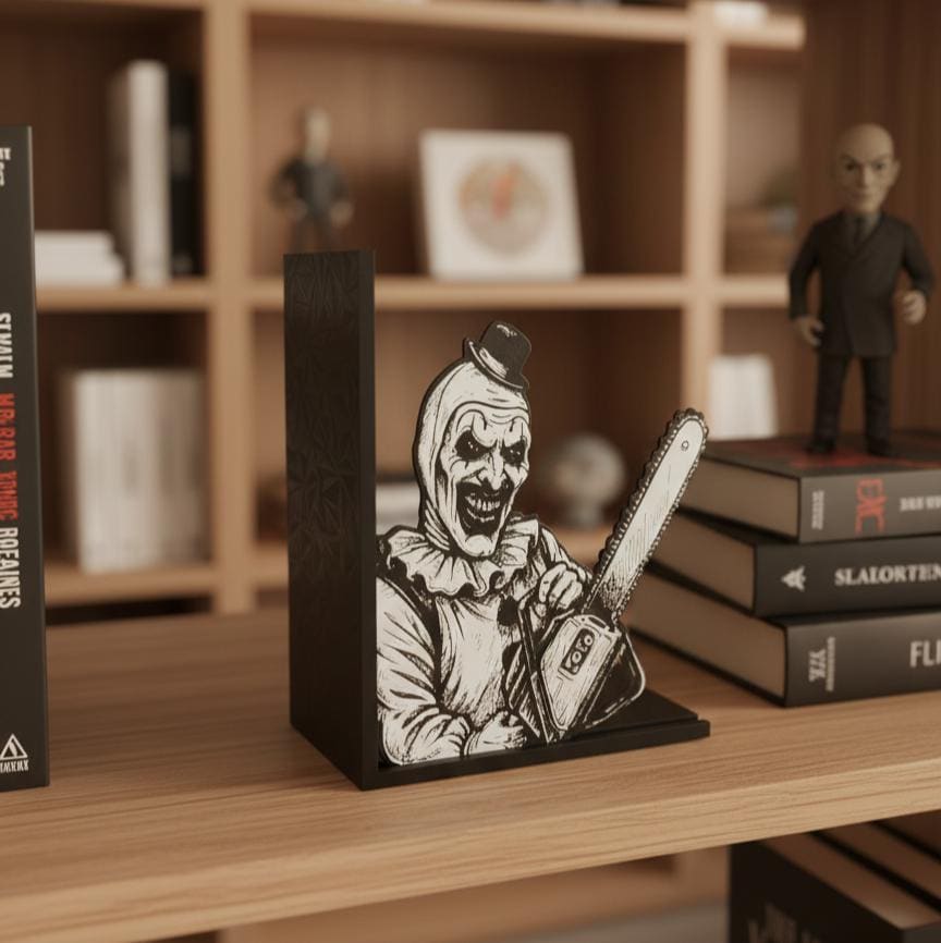 Horror Clown Bookend | Dark Horror Bookshelf Decor | 3mm Slim Design