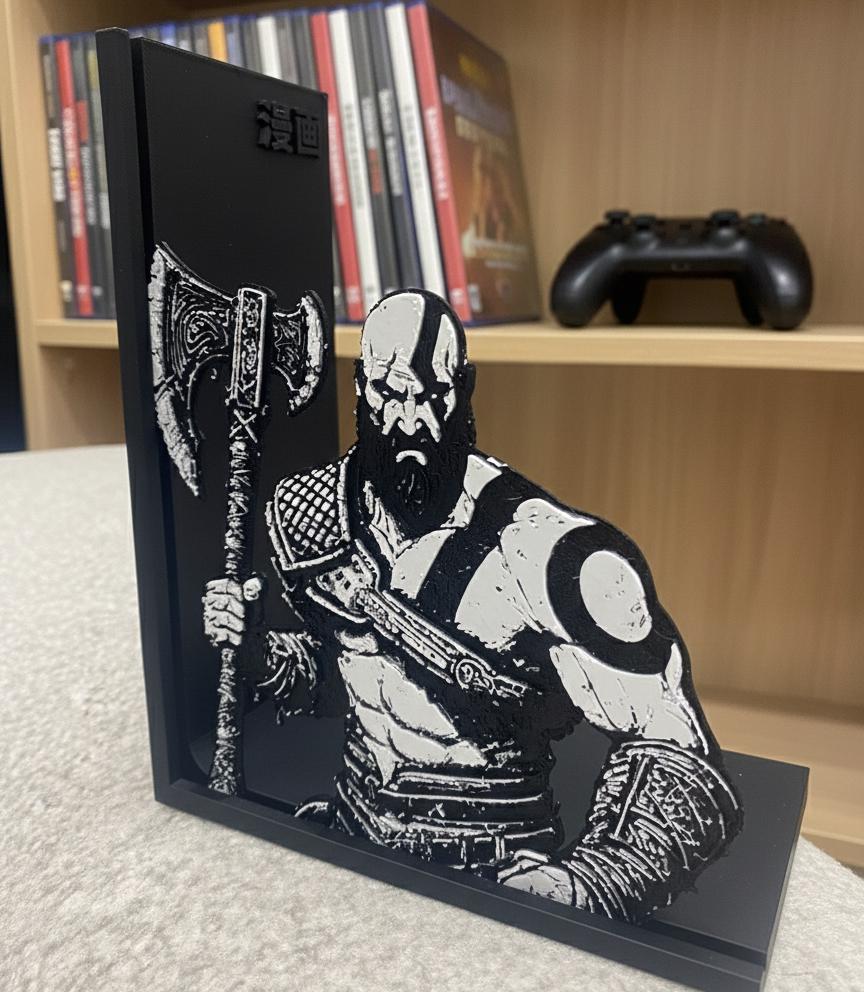 Kratos Bookend | God Of War Shelf Decor | 3mm Slim Design