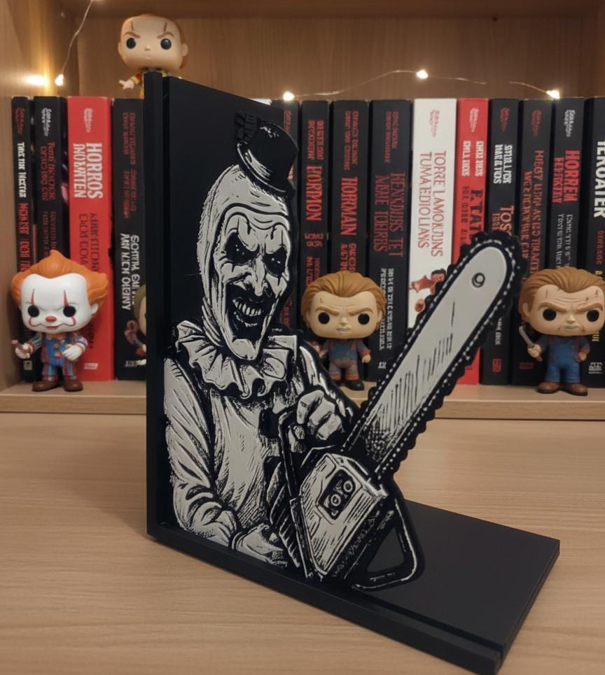 Horror Clown Bookend | Dark Horror Bookshelf Decor | 3mm Slim Design