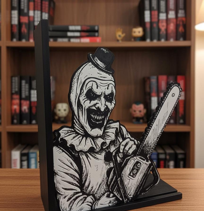 Horror Clown Bookend | Dark Horror Bookshelf Decor | 3mm Slim Design