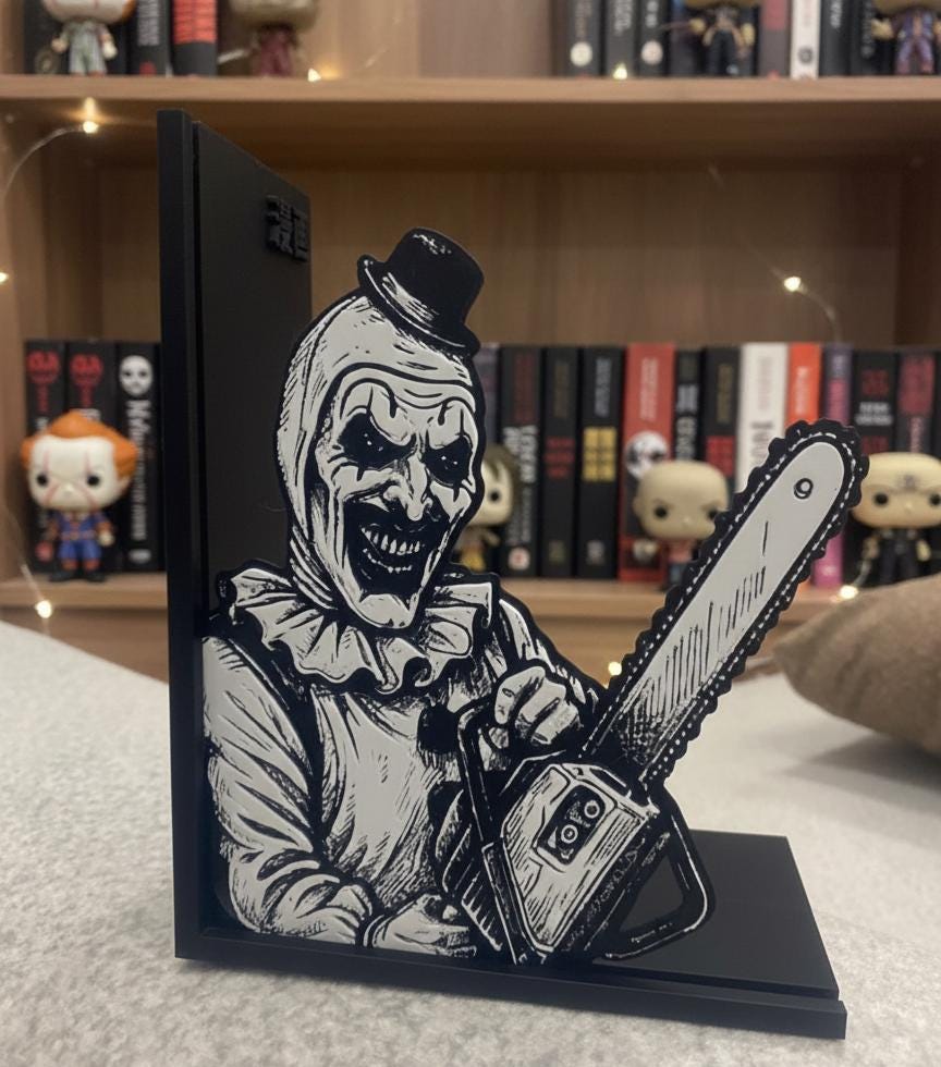 Horror Clown Bookend | Dark Horror Bookshelf Decor | 3mm Slim Design