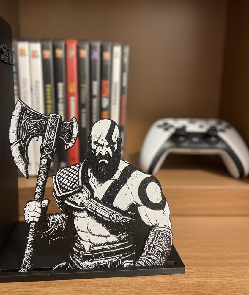 Kratos Bookend | God Of War Shelf Decor | 3mm Slim Design