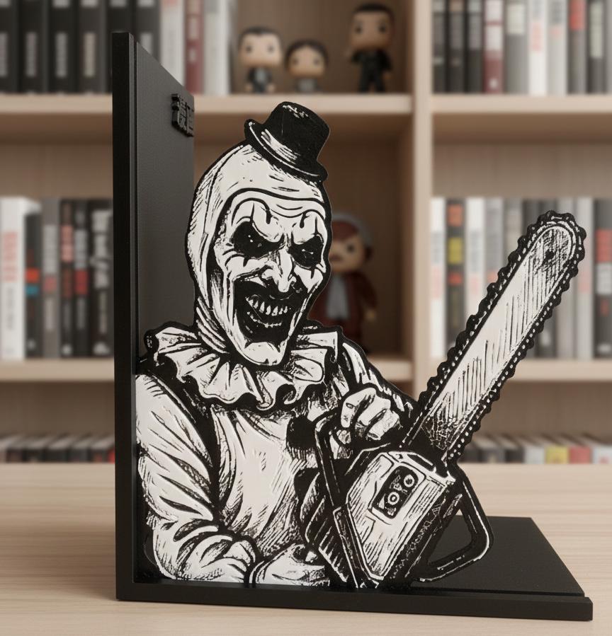 Horror Clown Bookend | Dark Horror Bookshelf Decor | 3mm Slim Design