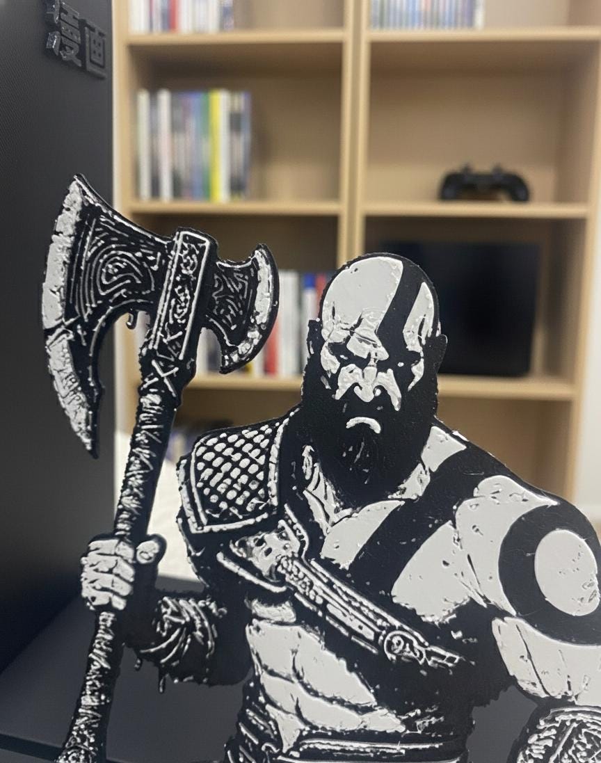 Kratos Bookend | God Of War Shelf Decor | 3mm Slim Design