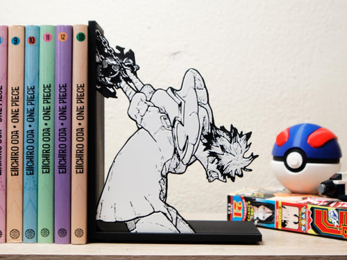 Anime action bookend | manga battle scene shelf decor | otaku manga gift | dynamic manga panel style | comic bookend for shelves