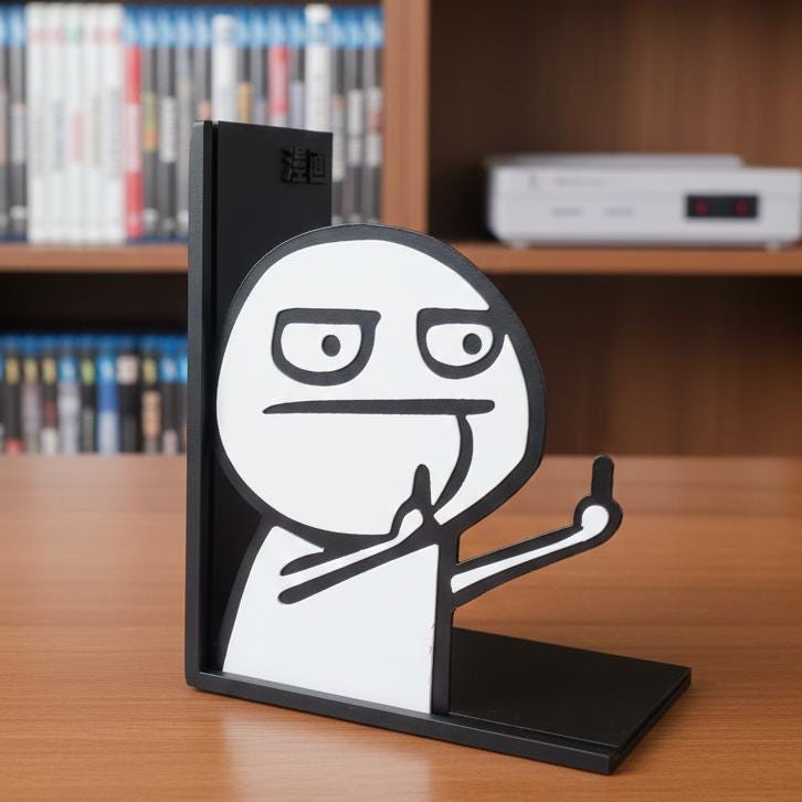 Middle Finger Meme Bookend | Funny Shelf Decor | Minimalist Book Holder